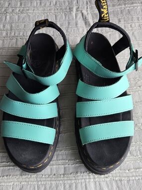 Dr. Martens Blaire Peppermint Green Hydro Leather Triple-Strap Sandals